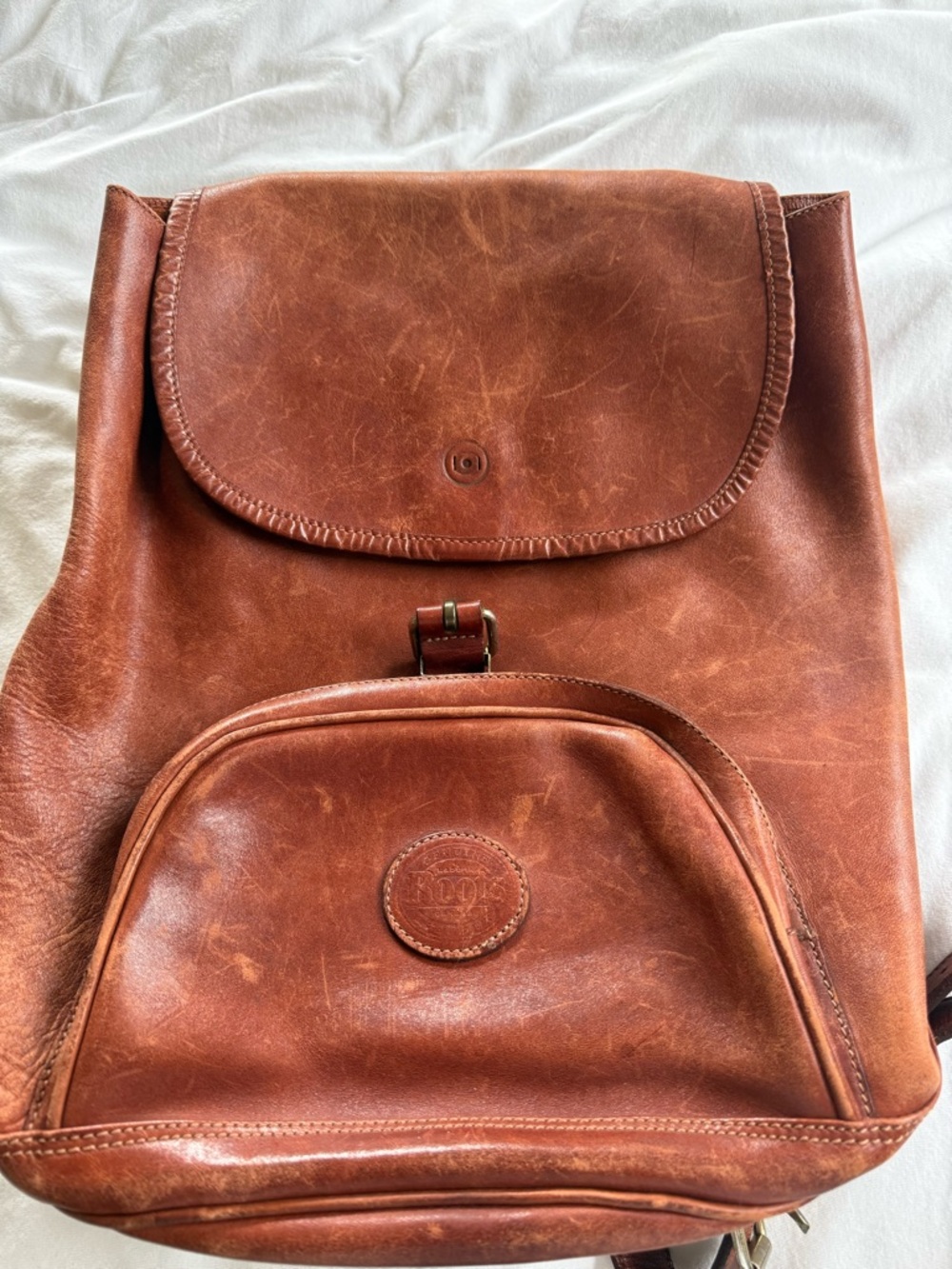 Roots Brown Leather Backpack with Front Pocket